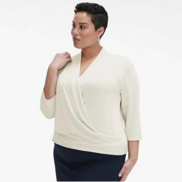 MM Lafleur Tops - M.M. LAFLEUR The Deneuve Wrap Knit Crepe Creme Top Plus Size +1